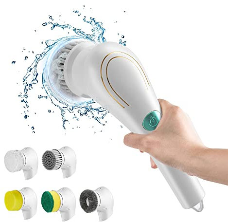 Elektrischer Schrubber mit 5 Köpfen, Duschschrubber, Leichter Handschrubber, 360 Grad drehbar, Reinigungsbürste, Power-Schrubber Bürste zum Waschen von Geschirr,Badewanne, Fliesen,Spüle,Fenster,Küche