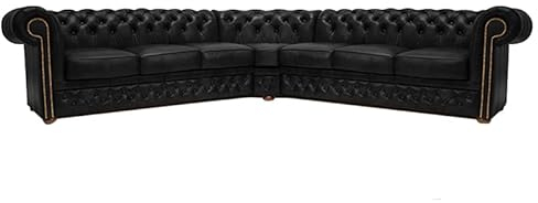 Chesterfield Original Ecksofa First Class Leder | 3 Eck 3 (280 x 280cm) - 6 Sitz | Matt Black | Lieferzeit 2 bis 4 Wochen