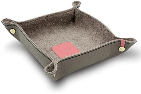 jabuti Edition Schlüsselschale/Taschenleerer 18 x 18cm feines Rindleder Stone mit Lamm Nappa Leder Applikationen Rose. Handgefertigt in unserem Atelier