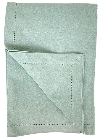 Ragged Rose Cotton Tablecloth for a 6-7 Ft Table - Versatile Table Cloth with Simple Embroidered Hem - Indoor & Outdoor Decor for Living Room, Kitchen, & Garden