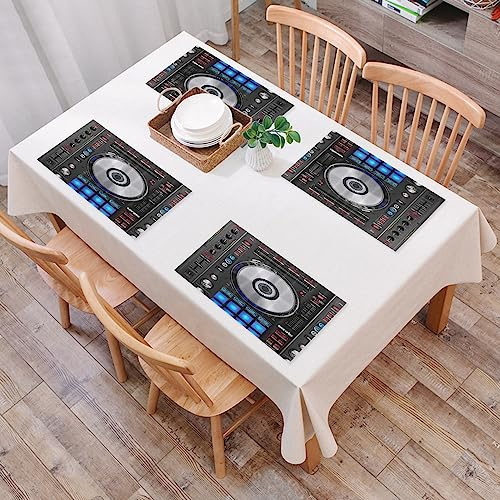 Platzset, Satz von 4 Platzsets,DJ Pioneer Muster 3D-Druck,Gewebte Vinyl-Tischsets, waschbare und langlebige Tischsets, Tischsets für den Innen- und Außenbereich