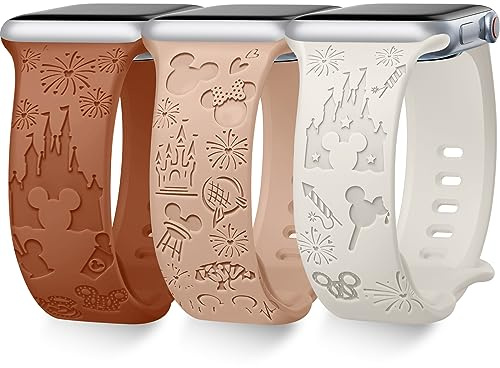 Towsnails Lot de 3 bracelets compatibles avec Apple Watch Series 38 mm, 40 mm, 41 mm, 42 mm, 44 mm, 45 mm, 49 mm, en silicone souple, à motif mignon, pour iWatch Série 9/8/7/6/5/4/3/2/1/SE/Série 2