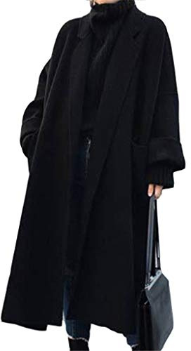 Onsoyours Longue Manteau en Laine Fendu Le Côté Ceinture Manches Longues Oversized Femme Blouson Hiver Noir XXL