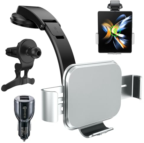 Olycism 15W Dual Coils QC 3.0 Fast Wireless Charger Auto Handyhalterung Mit Ladefunktion für Z Fold 5/4/3 Autohalterung Qi-Kabellose Kfz-Ladegeräte für Lüftungsschlitze für Galaxy Z Flip USB