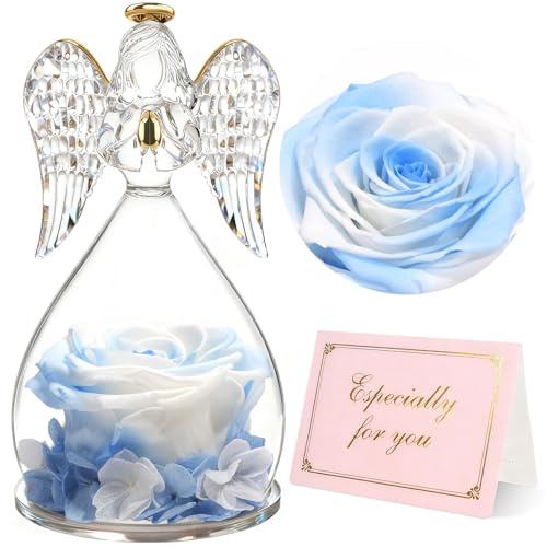 Yamonic Ewige Rose Engel Geschenke für Frauen,Ewige Rose im Glas Geburtstagsgeschenk für Frauen, Engel Figur Geschenke für Mama,Schutzengel Geschenk Weihnachten, Oma Geschenk, Muttertagsgeschenke
