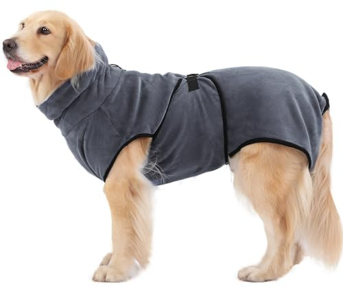 PETTOM Accappatoio per Cani Microfibra Accappatoio Cane Asciugatura Rapida Super Assorbente Regolabile Asciugamano per Animali Domestici Morbido Cappotto Bagno per Cani di Medio Grande Taglia Grigio M