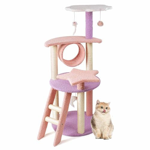 Árbol para Gatos, Torre Estable para Gatos, Poste rascador para Gatos con Escalera/Perchas de Felpa/túnel/Juguetes Colgantes, Muebles de Actividades para Mascotas, casa de Juegos para Gatos Interior
