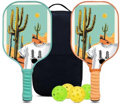 KUAVETO Ensemble de raquettes de pickleball, tout le plaisir que vous pouvez avoir avec le noyau en polymère nid d'abeille Cactus-BM23 sur mesure - Comprend 2 pagaies, 4 balles et un sac de transport