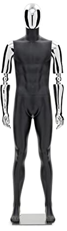 Männlicher Schaufensterpuppen-Torso - Beweglicher Arm, Torsoständer aus PP-Kunststoff, Abnehmbare Kleidung, Ganzkörper-Schaufensterpuppe mit Metallsockel
