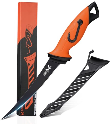 Golden Bird Filetiermesser Fisch 16,5cm Fischmesser 5Cr15mov Filitiermesser scharf Fisch Full Tang Ausbeinmesser profi mit Scheide zum Filetieren und Entbeinen mit rutschfesten Griffen