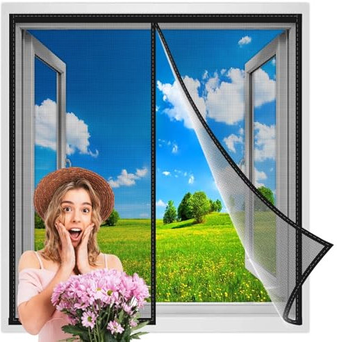 Magnet Fliegengitter BalkonFenster 80x210 cm, Moskitonetze für Fenster, Magnet Fliegengitter Fenster Insektenschutz, Fliegengitter Vorhang Magnetvorhang Schwarz Verstärkte
