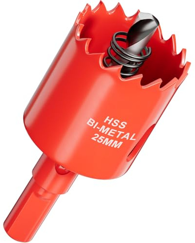 25mm Bi-Metal Hole Saw with Arbor and Pilot Bit - Fast Cut Quality Hole Cutter Drill Bit for Wood, Plywood, Fiberglass, Plastic, Drywall, and Stainless Mild Sheet - 25mm Cutting Depth