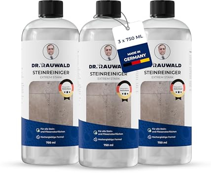 Dr. Rauwald Steinreiniger 3x 750ml Konzentrat, säurefrei für Naturstein | Jahresvorrat: Fettlöser für Marmor, Granit & Terrasse. Extrem ergiebig (bis 900L), schaumarm für Maschine & Wischmopp.