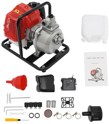 Charocean 1 Inch Petrol Water Pump, 1.25KW 2-Stroke Engine, Dirty Water Pump, Portable Garden Pump with 98.43ft Lift and 35.66gal/min Flow for Irrigation, Pool and Drainage