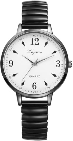 OIDEA Reloj Elástica Correa Mujer: Reloj de Pulsera de Cuarzo para Señora Analógico Redondo Esfera Grande Correa de Acero Extensible Negro - para Ocio Negocios Regalos
