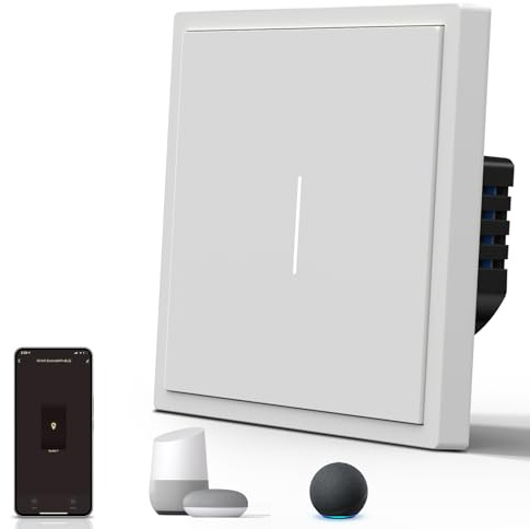 BSEED Smart Light Switch,WIFI Mate Wall Switch with Led Indicator,Remote Control,Voice Control,Timer Function,1 Gang 1 Way,White 86mm