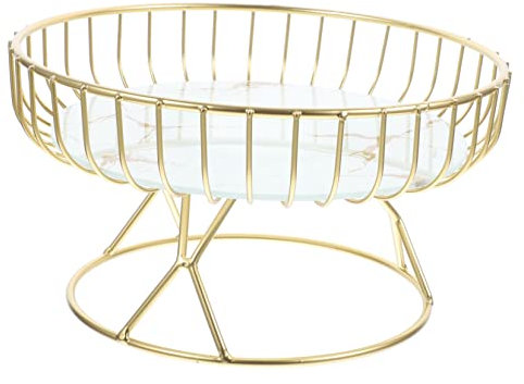 OFFSCH Small Round Wire Fruit Basket Metal Bread Serving Basket Golden Wire Storage Bowl for Kitchen Counter Home Use