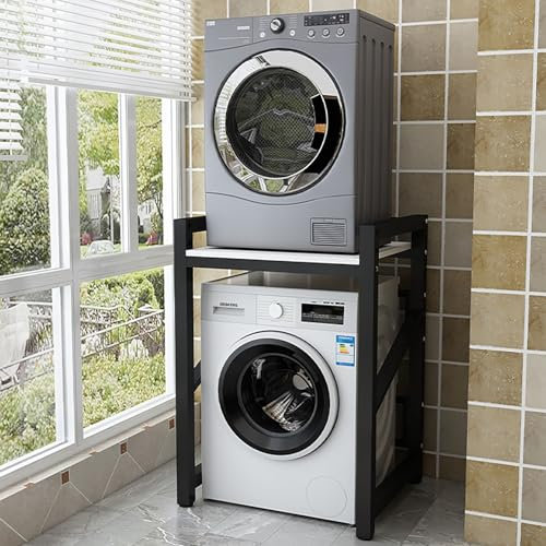 Washing Machine Shelf, Stacking Set Adjustable Stand, Cabinet for Washer and Dryer, Washing Machine Shelf with Dryer, Height Adjustable, Portable Shelf with 400 kg Capacity (White + Black)