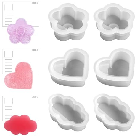 Qiuruoo 6 Stück Epoxidharz Formen Visitenkartenhalter，DIY Silikonformen Gießformen zur Herstellung von Visitenkartenhaltern, Schreibtischdekorationen (Blumen, Herzen, Wolken)