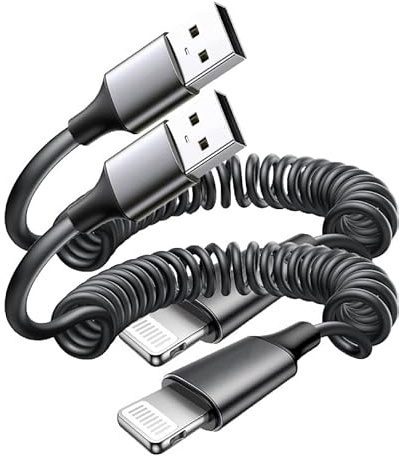 Jahobet 2 Pack iPhone Charger Cable, USB to Lightning Coiled Cord 1.5M Retractable Fast Charging Power Wire for iPhone 14 Pro Max/13/12/11 Plus, MFi Certified Spring Charger