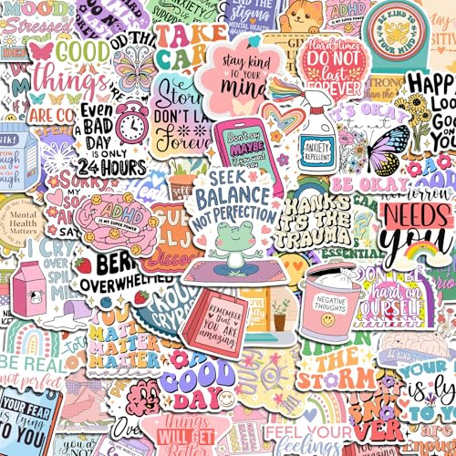 300 PCS Mental Health Stickers, Vinyl Therapy Stickers for Mental Health Journal, Positive Quote Decals for Adult, Therapist Gifts, Journals, Laptops, Water Bottles