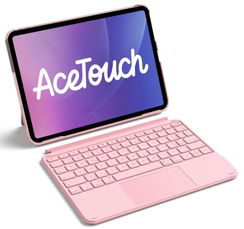 Inateck Custodia Tastiera per iPad 11a/10a Gen, iPad 10a (10,9)/11a Gen (2025 A16), Air 11 M4/M3/M2, Air 6/5/4a, Pro 11 4a-1a, Tastiera Ultralight Rimovibile con Touchpad, Rosa AceTouch