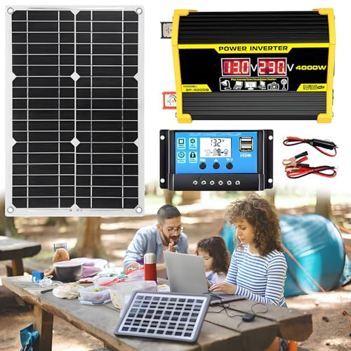 Kit De Panel Solar, Placas Solares para Casa Kit Completo 400W, Panel Solar Plegable De 18W, Controlador De Carga Solar De 30A con Pantalla LED De Potencia Y 2 Puertos USB Black-220V