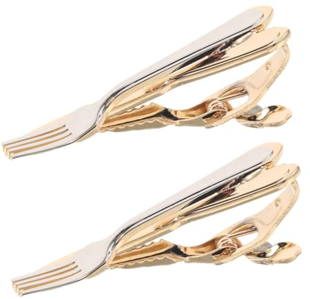 BESPORTBLE Clip per Cravatta da Uomo in Rame a Forma di Posate, 2 Pezzi, Resistente All'usura che Mantiene la Forma, Accessorio Elegante per Occasioni Formali e Matrimoni