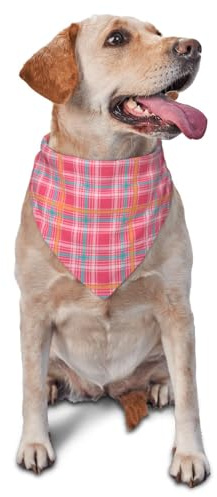 Retro Pink Plaid Print (a) Hundehalstuch, verstellbares süßes Katzen- und Hundehalstuch, Dreieckstuch, Schal, Taschentuch, Zubehör