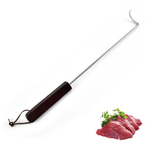 Toyvian 2 piezas Ganchos para Asar Acero Inoxidable Pinchos Largos con Mango de Madera Resistente al Calor Utensilios para Barbacoa Camping y Cocina al Aire Ganchos Curvos para Carne y