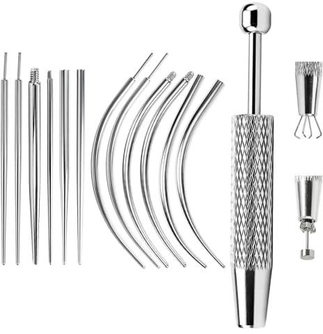 13 Stück Piercing Einführhilfe, Piercing Kugel Aufdreher Und Piercing Nadel | edelstahl, 6 gerade, 6 gebogen, innen außen gewinde, korrosionsbeständig, piercing wechsel set für ohr, nase, lippe, zunge