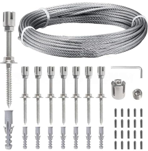 Vilgftyiet Rankgitter aus Edelstahl für Kletterpflanzen – 12 m/16 m Kit mit Kreuzklemmen, Marinequalität T304, rostbeständig & wasserdicht, für Gartenwandstütze, DIY verstellbares Design
