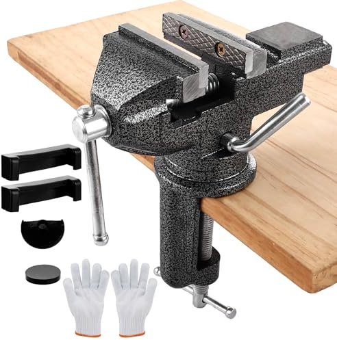 MUXHEL Vice 60mm, Bench Vice Clamp 360° Swivel Base Vices for Workbench, Heavy Duty Work Bench Vice Table Vice for Woodworking Cutting Conduit Metalworking Drilling Sawing-Black