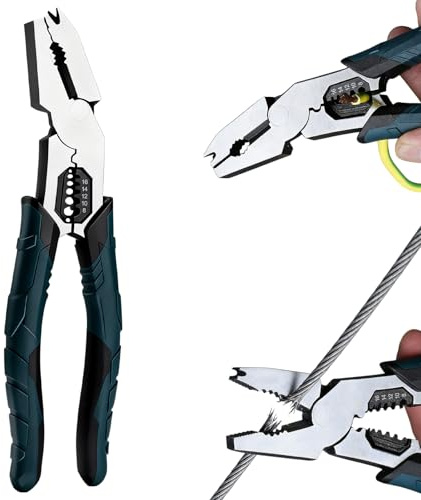 9-in-1 Combination Wire Stripper, Multifunction Cutting Pliers with Wire Cutting and Screw Extractor, Heavy Duty Leverage Side Cutters Industrial Plier