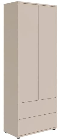 mokebo Hochschrank 'Der Aufrechte' (70x188 cm) Made in Germany, aus Holz in Kaschmir matt, Wohnzimmerschrank, Flurschrank & Mehrzweckschrank mit 2 Türen & Schubladen in Beige