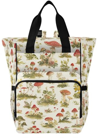 Ttgoth Sac à langer vintage champignon sac à dos imperméable avec porte-biberons isothermes multi-poches sac à dos à couches de voyage avec sangles de poussette pour maman et papa