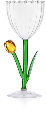 Ichendorf Milano Calice Ottico Tulipano Giallo, Collezione Botanica, 28 cl, Vetro Borosilicato, Fatto a Mano