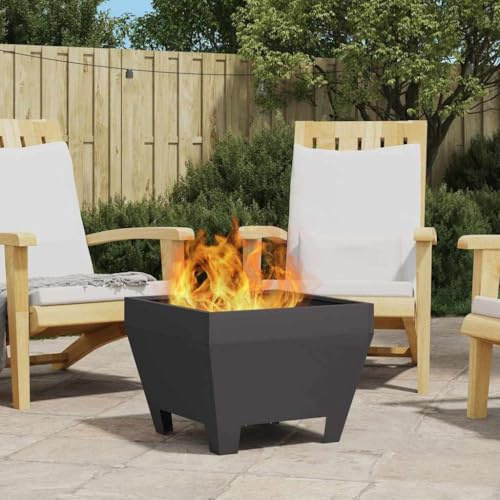 Runheo Chimenea negra de acero 50 x 50 x 38 cm, cuadrada, resistente a la intemperie y portátil, para jardín, terraza, exterior, diseño robusto para una calidez acogedora y un ambiente romántico