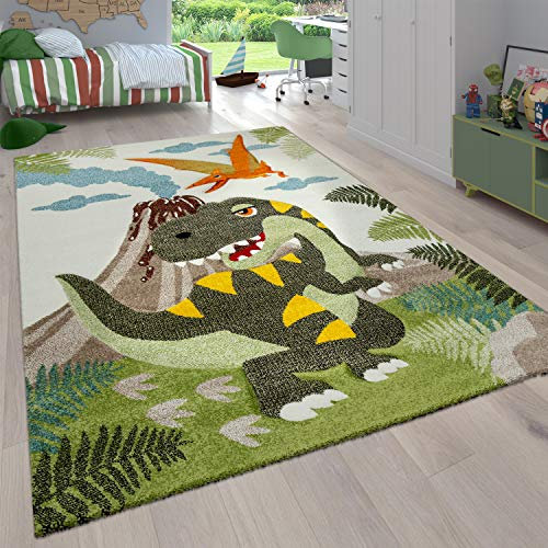 Paco Home Alfombra Habitación Infantil para Niños Motivo De Animales Y Selva Pelo Corto, tamaño:133 cm Cuadrado, Color:Verde 4