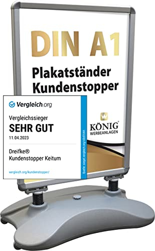 Dreifke Kundenstopper Keitum Wind Line DIN A1 silber| beidseitig für 2 Plakate | stabiler Fuß für sicheren Stand bei Wind und Wetter | entspiegelte Schutzscheiben | Plakatständer Aufsteller