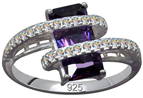 Anello in argento 925 viola viola viola bianco a quadri in vero argento 925 con zirconi misura 15 misura 17,5 mm argento Sterling 925 amore fede speranza stile stile Liberty bello alla moda