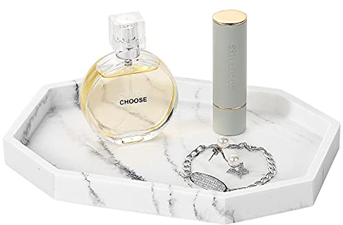 Shinowa 8 Petit Plateau Décoratif, Plateau de Rangement Octogone en Résine, Plateau de Salle de Bain Mutifonctionnel Décoration pour Tissus Cosmétique Parfum Savon Serviette Plante, Gravier Blanc