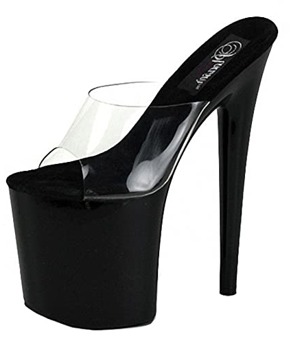 Sandali Sexy con Punta Aperta da Donna Tacco Alto 20CM Muli a Spillo Décolleté con Plateau Trasparenti Sexy Stripper Club Pole Scarpe da Ballo per Feste Taglia 35-46,Nero,38 EU
