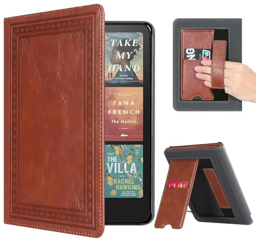 CoBak Case with Stand for Kindle Paperwhite 12th Gen 2024 Released (7) & Kindle Colorsoft Signature Edition - Durable PU Leather Cover with Auto Sleep Wake, Card Slot, Hand Strap Feature, Vintage