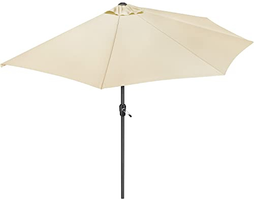 CHRISTOW 2.7m Half Parasol Round Garden Balcony Umbrella With Crank Handle & UV Protection (Cream)