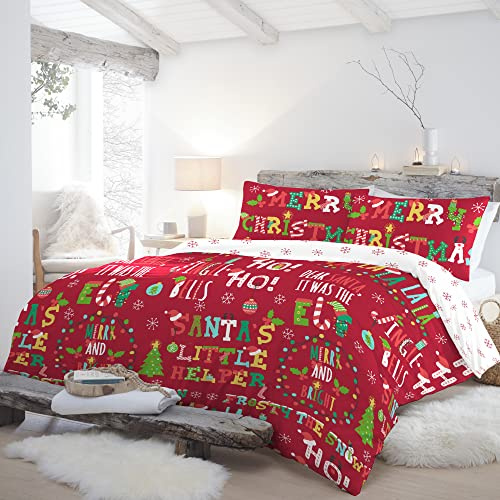 Fusion Christmas STIRD21P1U - Set copripiumino, 3 pezzi, reversibile per letto matrimoniale, colore: Rosso