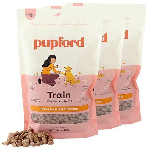 Pupford frystorkade träningsgodis för hundar och valpar, över 1 400 två-ingrediensbitar (kyckling, 113 g, 3-pack)