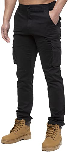 989Zé ENZO Mens Cargo Combat Pants Straight Leg Regular Fit Chino Trousers EZ425 BLK 34W / 30L