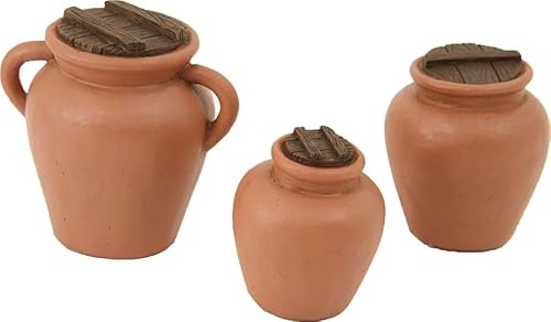 FADEDA Set de 3 ánforas/altura: 7 cm/pintado a mano/detallado belén figuras - decoración de mesa de Navidad cuna accesorios