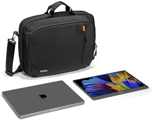 tomtoc 16-inch Dual Compartment Laptop Briefcase for 2 Laptops, Business Protective Laptop Messenger Shoulder Bag for a Laptop+ a Portable Monitor, Water-resistant Multi-functional Computer Work Bag